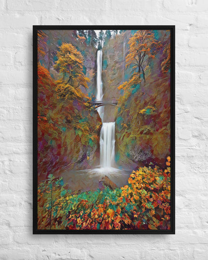 Multnomah Falls/Autumn - Digital Art - Framed canvas - FREE SHIPPING