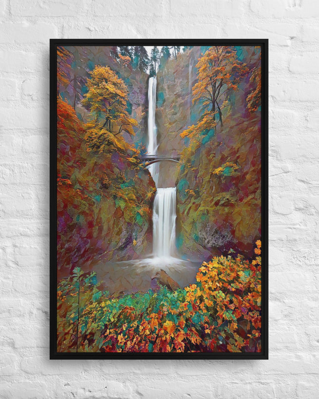 Multnomah Falls/Autumn - Digital Art - Framed canvas - FREE SHIPPING
