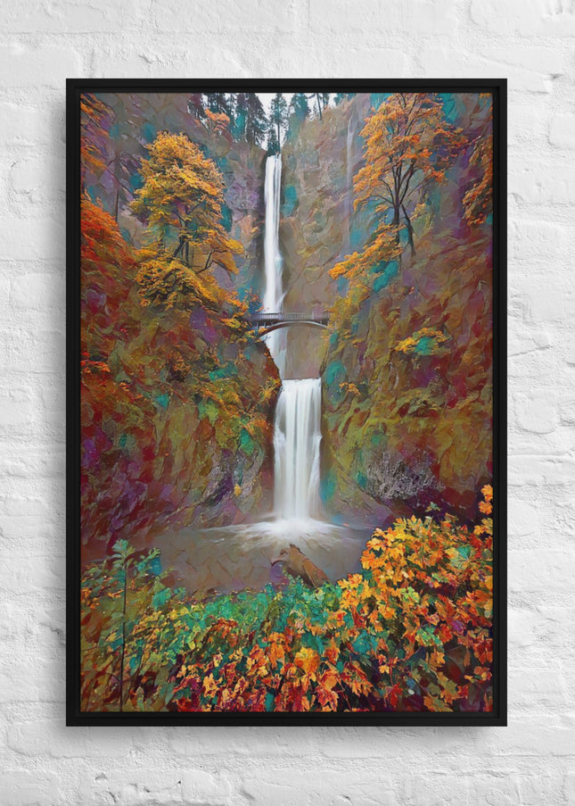 Multnomah Falls/Autumn - Digital Art - Framed canvas - FREE SHIPPING