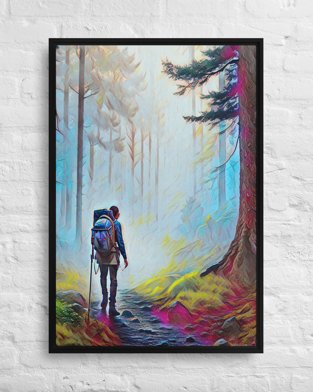 Hiking the Oregon Woods - Digital Art - Framed canvas - FREE SHIPPING