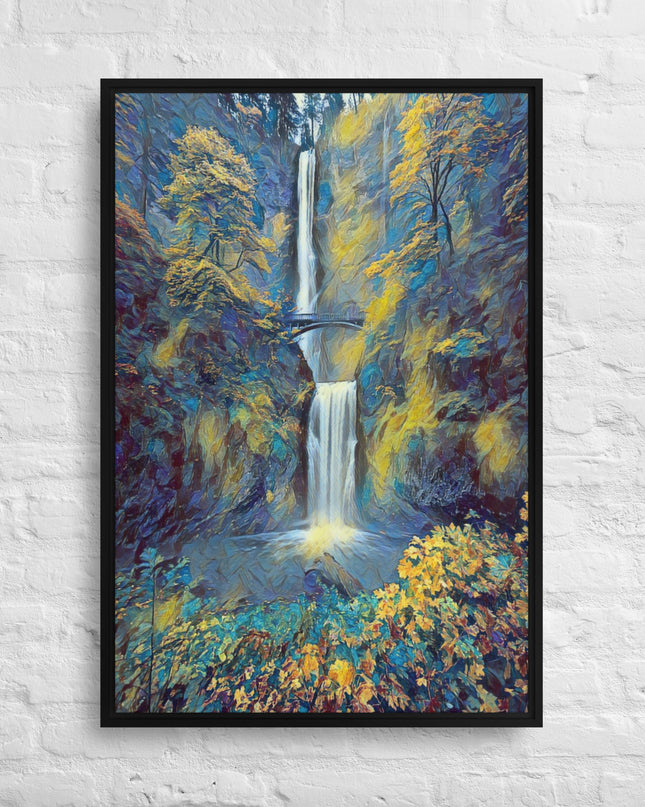 Multnomah Falls/Blue - Digital Art - Framed canvas - FREE SHIPPING