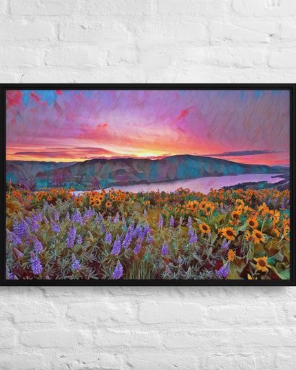 Columbia Gorge Wildflowers - Digital Art - Framed canvas - FREE SHIPPING