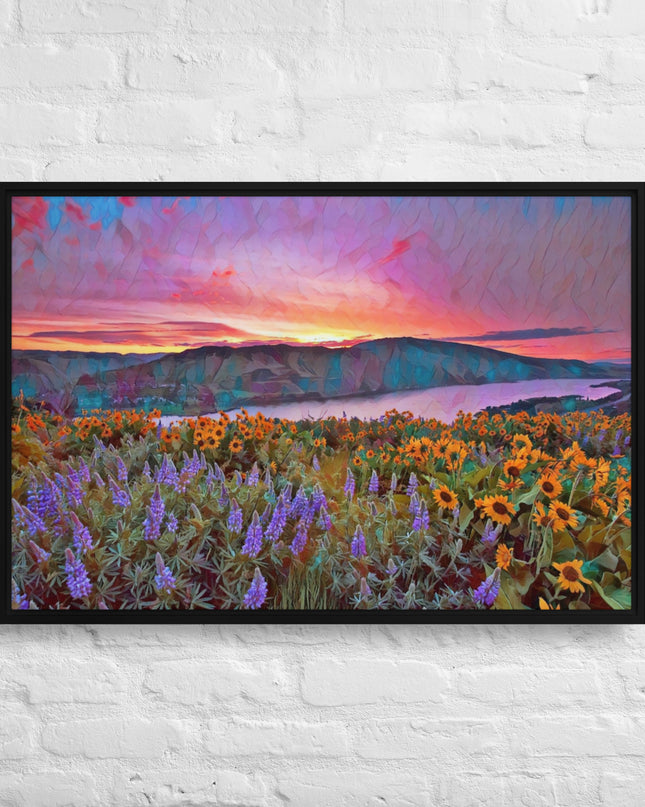 Columbia Gorge Wildflowers - Digital Art - Framed canvas - FREE SHIPPING