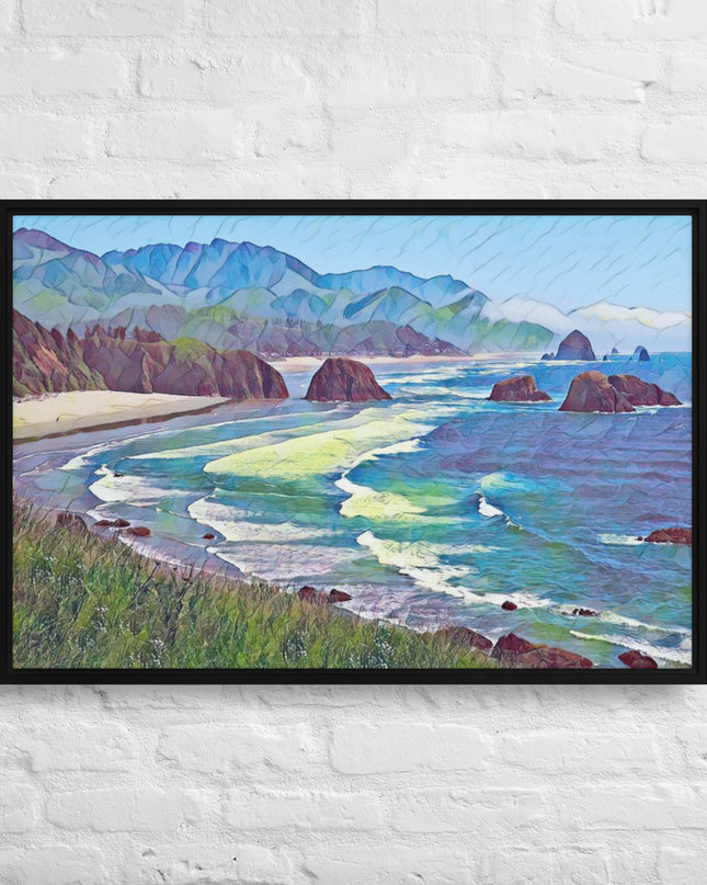 Ecola State Park - Digital Art - Framed canvas - FREE SHIPPING