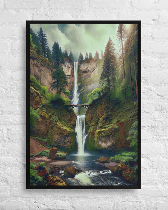Multnomah Falls - Digital Art - Framed canvas - FREE SHIPPING