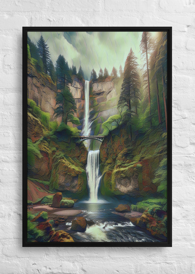 Multnomah Falls - Digital Art - Framed canvas - FREE SHIPPING