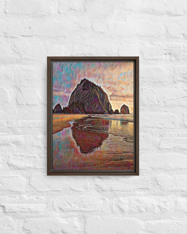 Haystack Rock - Digital Art - Framed canvas - FREE SHIPPING