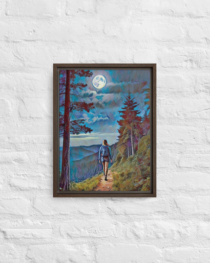 Oregon Full Moon Hiking - Digital Art - Framed canvas - FREE SHIPPING