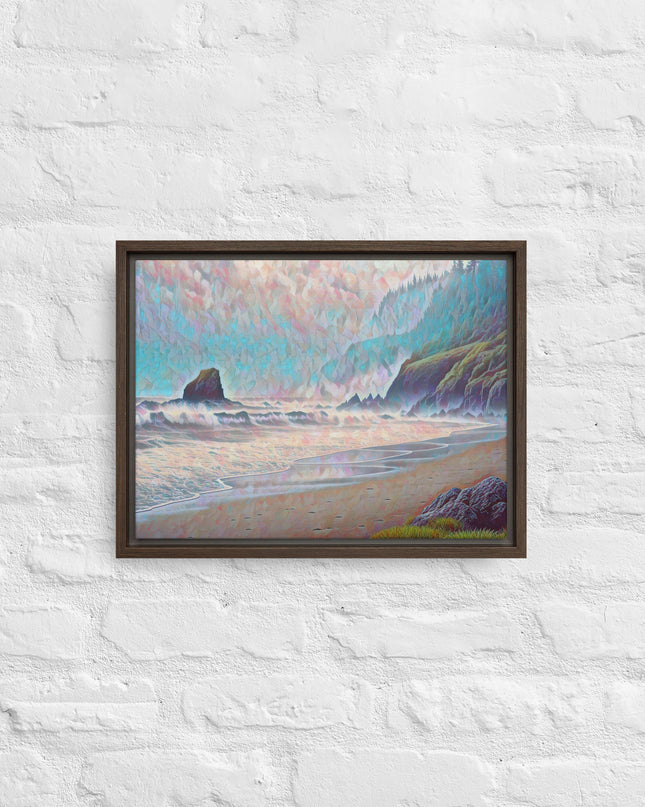 Oregon Ocean Beach - Digital Art - Framed canvas - FREE SHIPPING