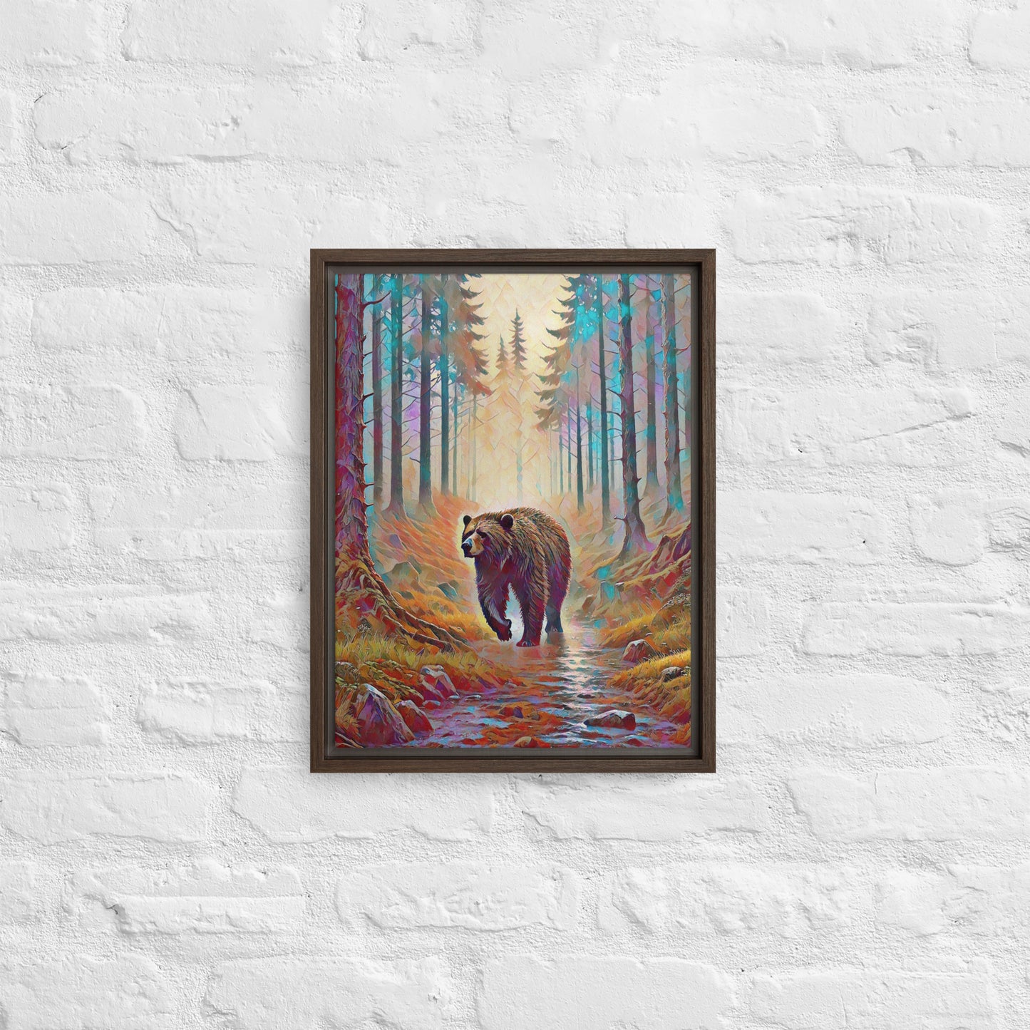 Oregon Bear in the Woods - Digital Art - Framed canvas - FREE SHIPPING