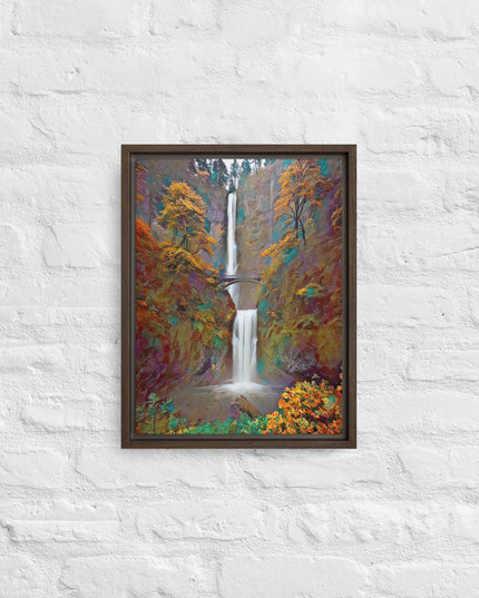 Multnomah Falls/Autumn - Digital Art - Framed canvas - FREE SHIPPING