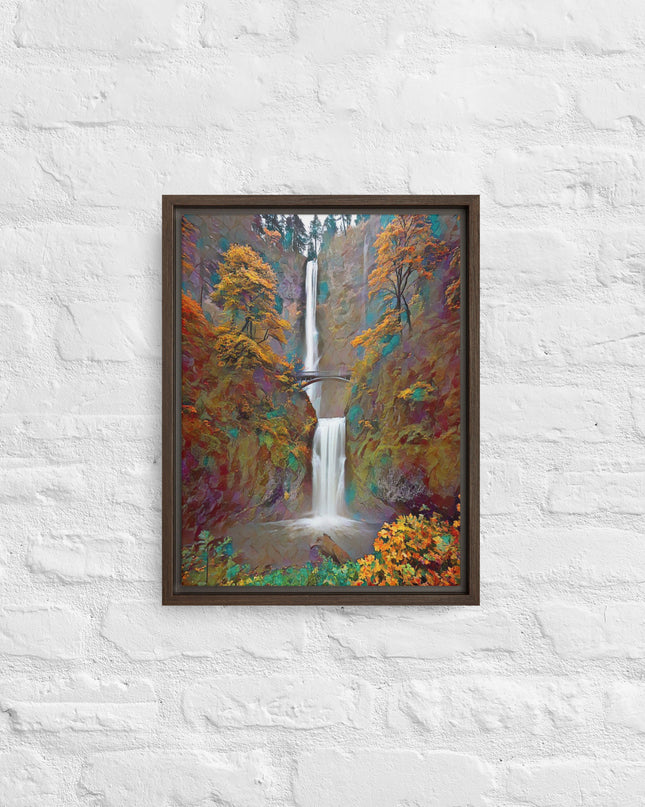Multnomah Falls/Autumn - Digital Art - Framed canvas - FREE SHIPPING