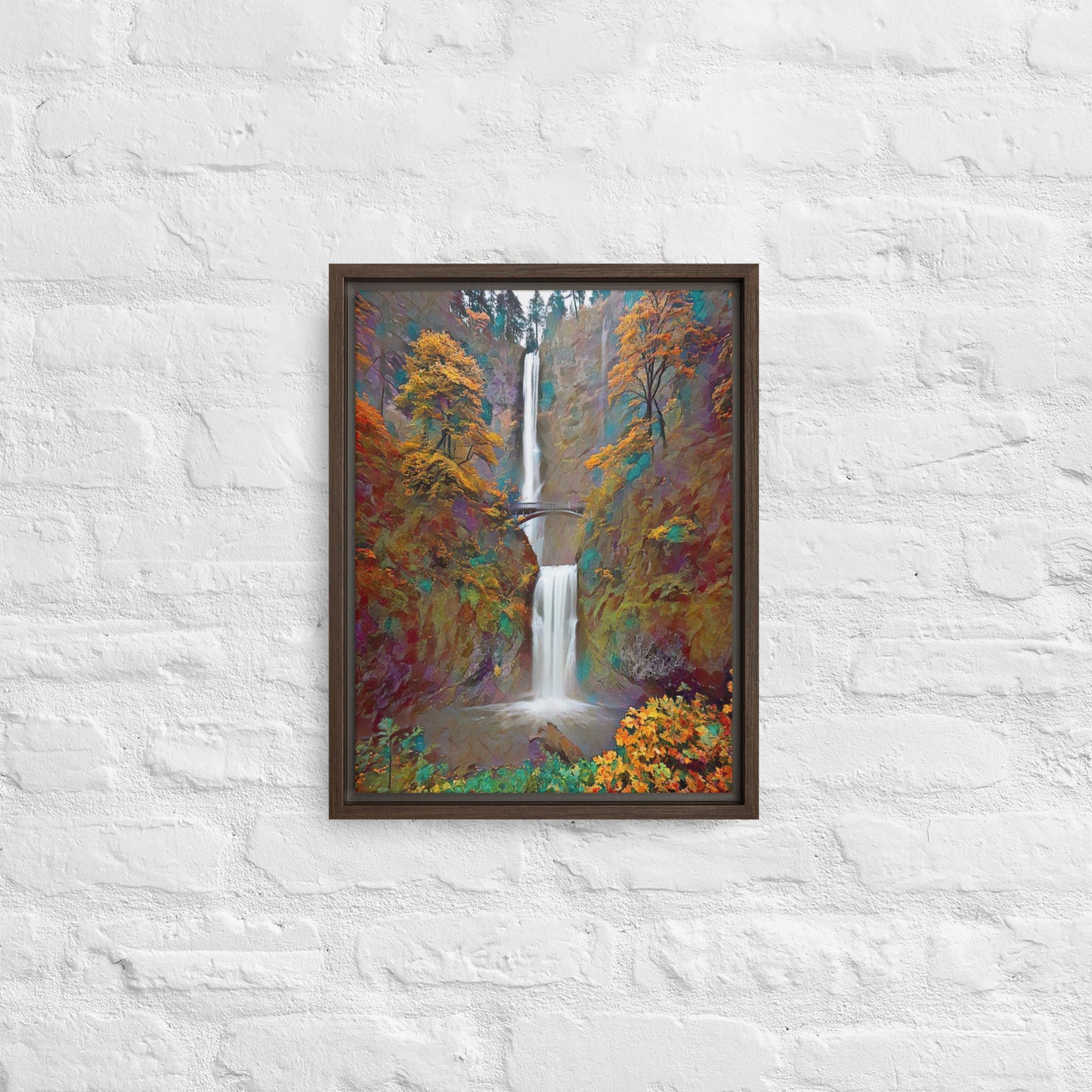 Multnomah Falls/Autumn - Digital Art - Framed canvas - FREE SHIPPING