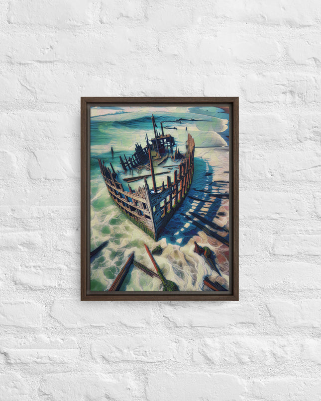 Ship Wreck on the Oregon Coast - Digital Art - Framed canvas - FREE SHIPPING