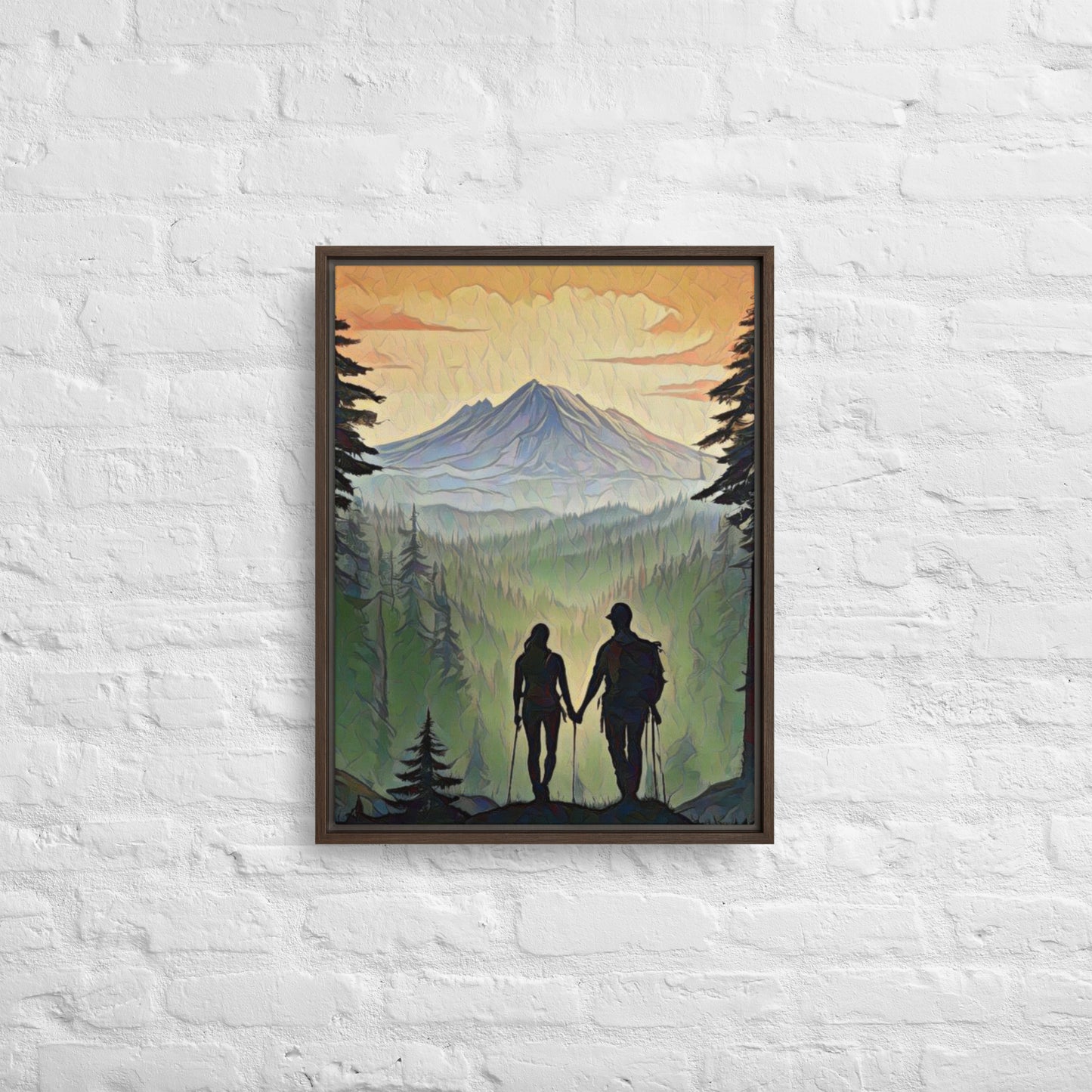 Oregon Hikers - Digital Art - Framed canvas - FREE SHIPPING
