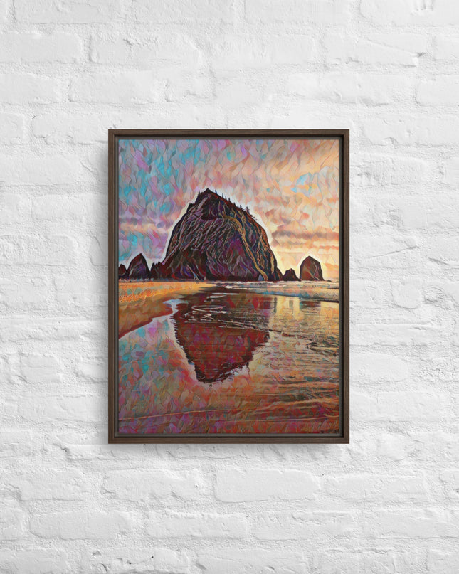 Haystack Rock - Digital Art - Framed canvas - FREE SHIPPING