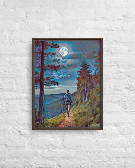 Oregon Full Moon Hiking - Digital Art - Framed canvas - FREE SHIPPING
