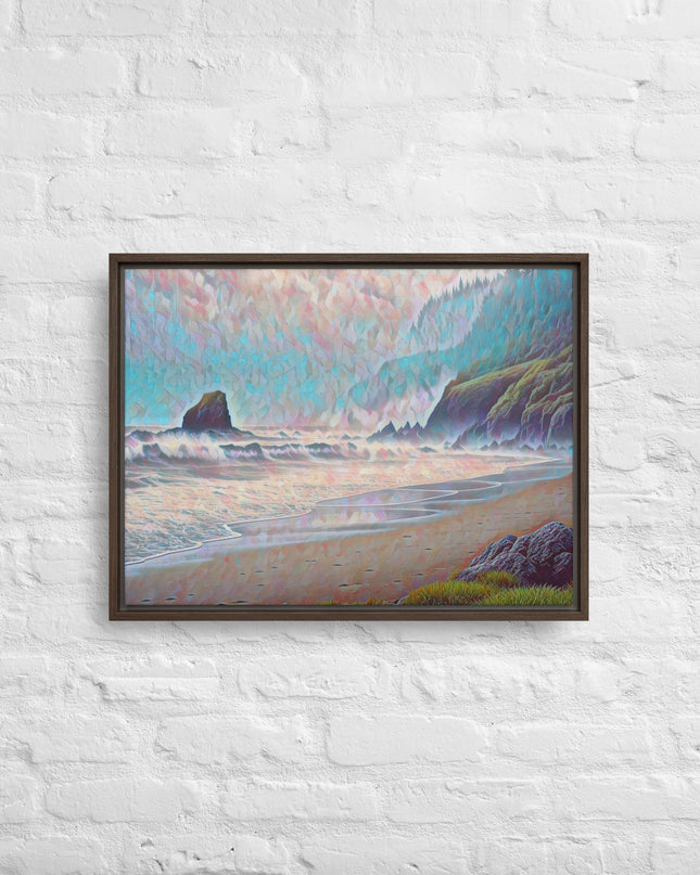 Oregon Ocean Beach - Digital Art - Framed canvas - FREE SHIPPING