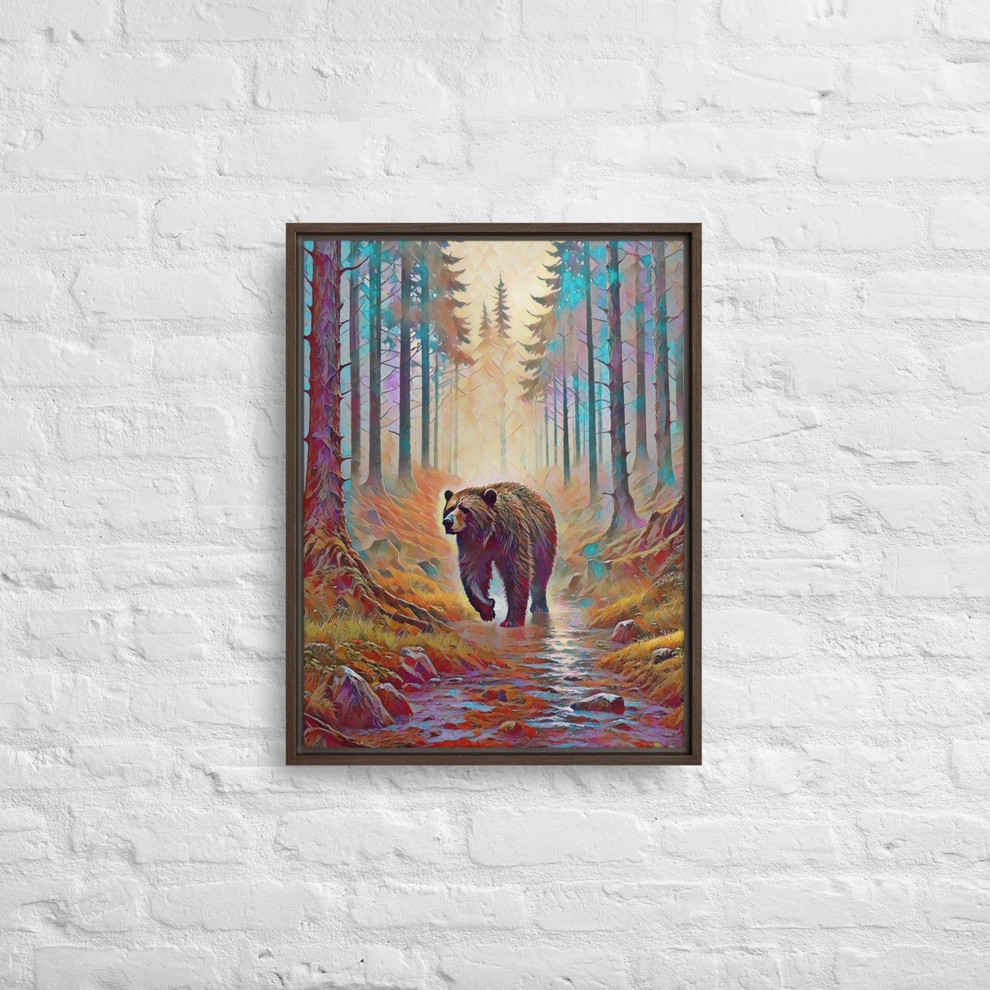 Oregon Bear in the Woods - Digital Art - Framed canvas - FREE SHIPPING