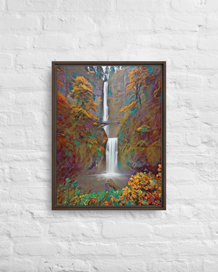 Multnomah Falls/Autumn - Digital Art - Framed canvas - FREE SHIPPING