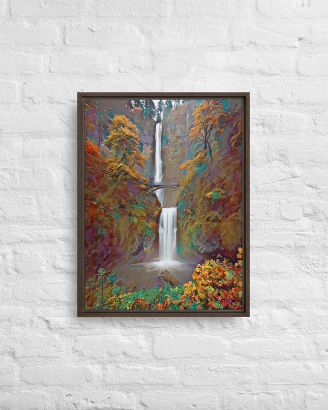 Multnomah Falls/Autumn - Digital Art - Framed canvas - FREE SHIPPING