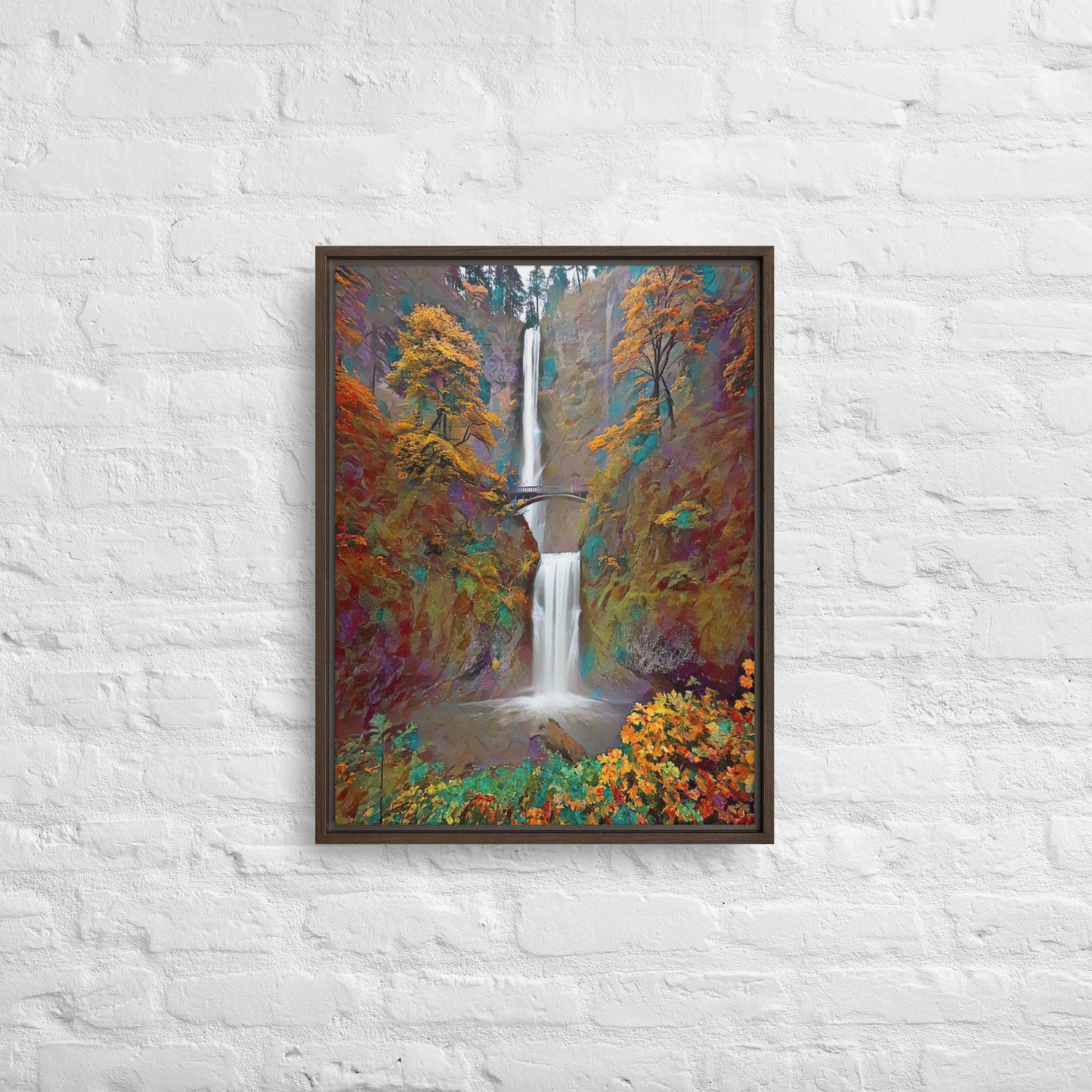 Multnomah Falls/Autumn - Digital Art - Framed canvas - FREE SHIPPING