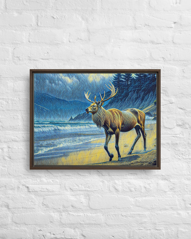 Elk on the Beach - Framed canvas - FREE SHIPPING