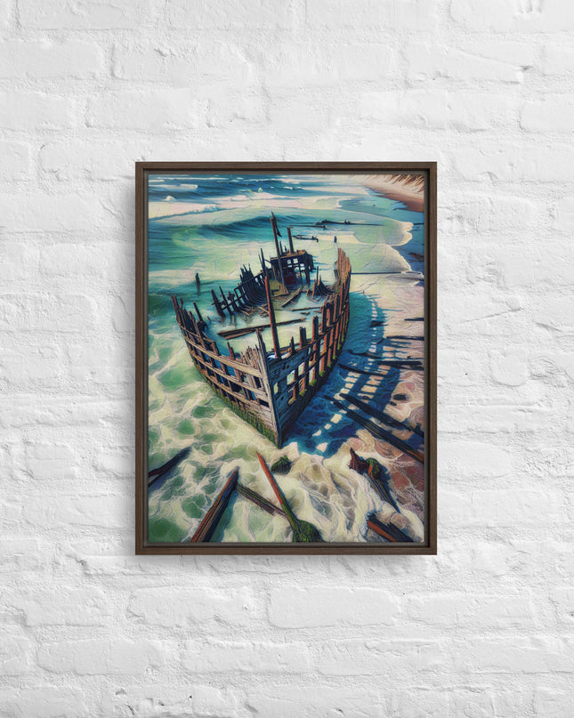 Ship Wreck on the Oregon Coast - Digital Art - Framed canvas - FREE SHIPPING