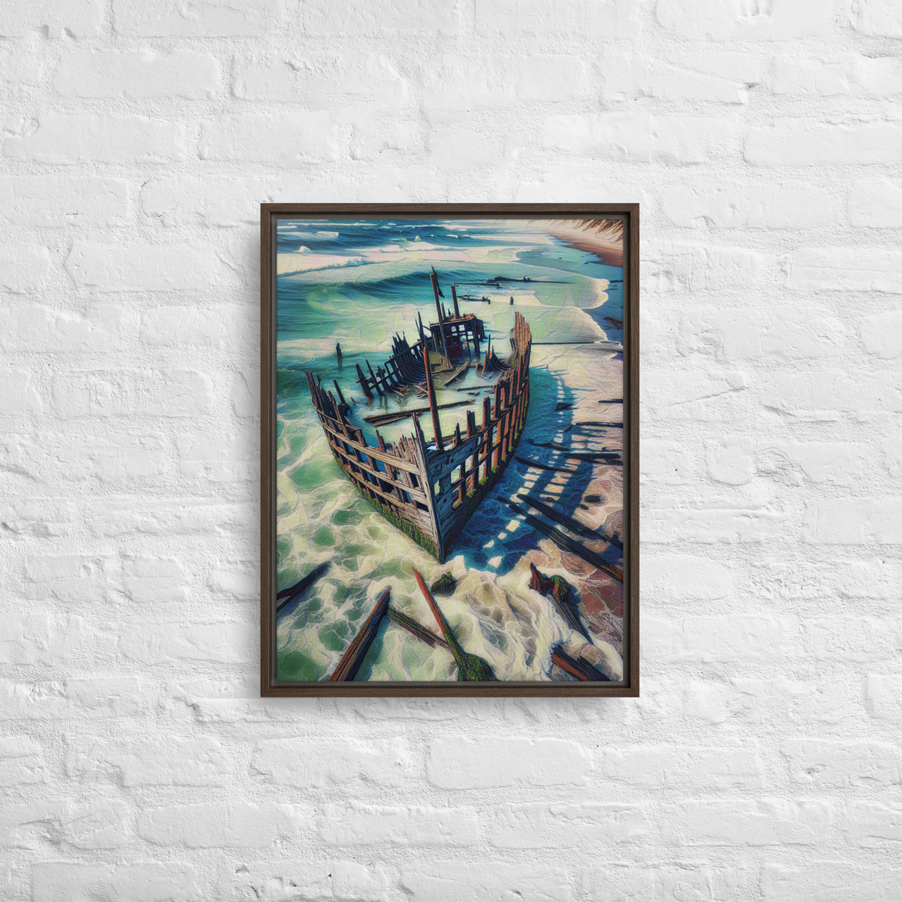 Ship Wreck on the Oregon Coast - Digital Art - Framed canvas - FREE SHIPPING