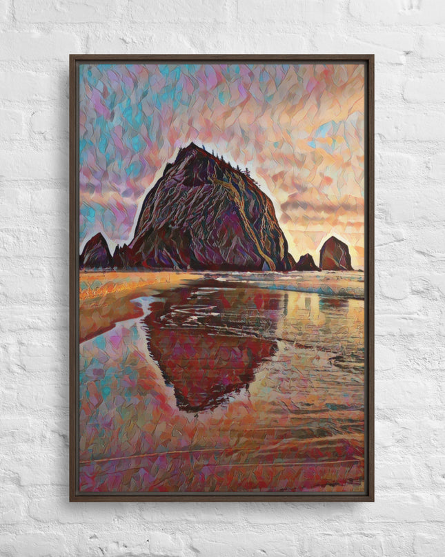 Haystack Rock - Digital Art - Framed canvas - FREE SHIPPING