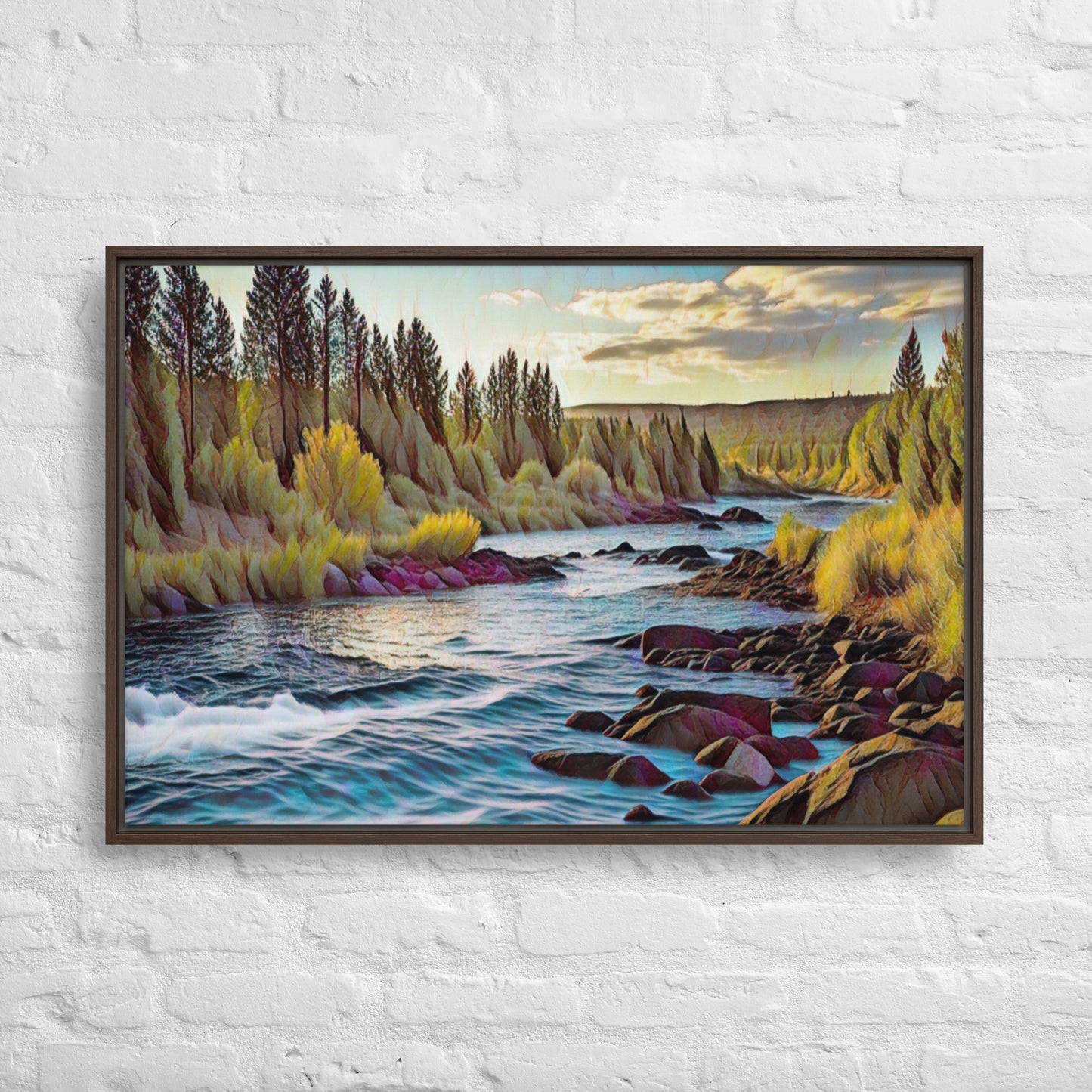 Oregon River - Digital Art - Framed canvas - FREE SHIPPING