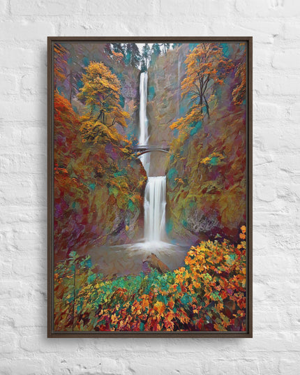 Multnomah Falls/Autumn - Digital Art - Framed canvas - FREE SHIPPING