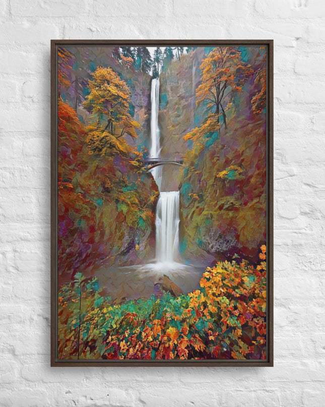Multnomah Falls/Autumn - Digital Art - Framed canvas - FREE SHIPPING