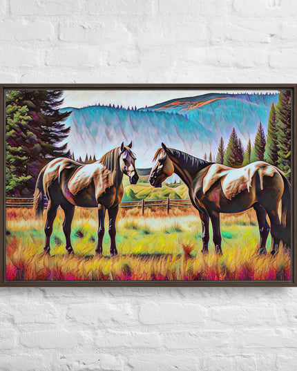 Central Oregon Horses - Digital Art - Framed canvas - FREE SHIPPING