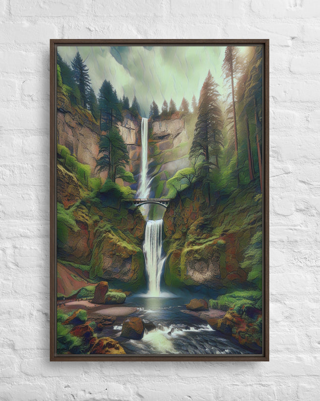 Multnomah Falls - Digital Art - Framed canvas - FREE SHIPPING