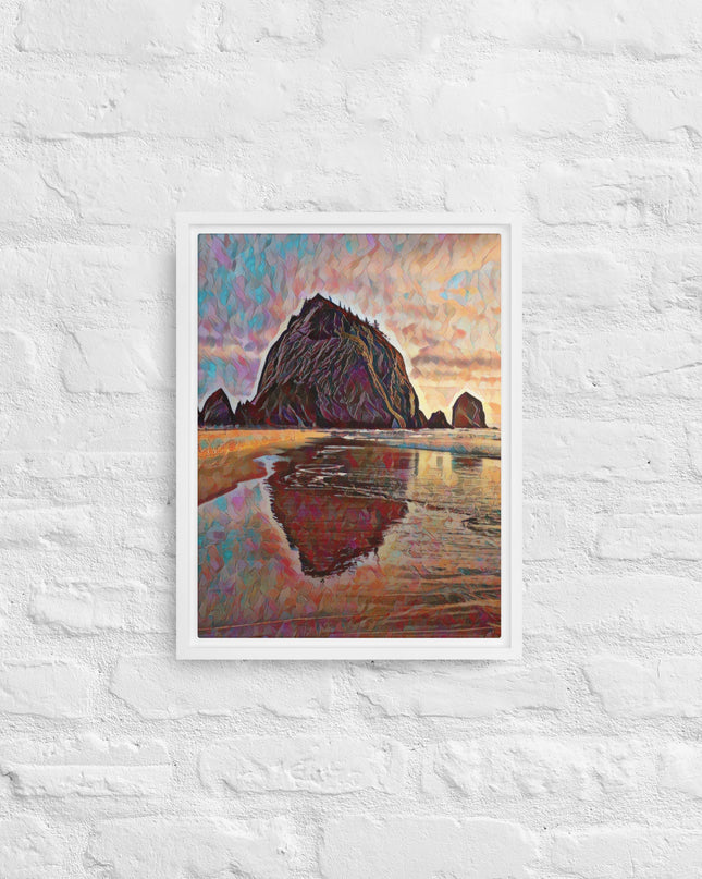 Haystack Rock - Digital Art - Framed canvas - FREE SHIPPING