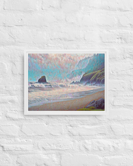 Oregon Ocean Beach - Digital Art - Framed canvas - FREE SHIPPING