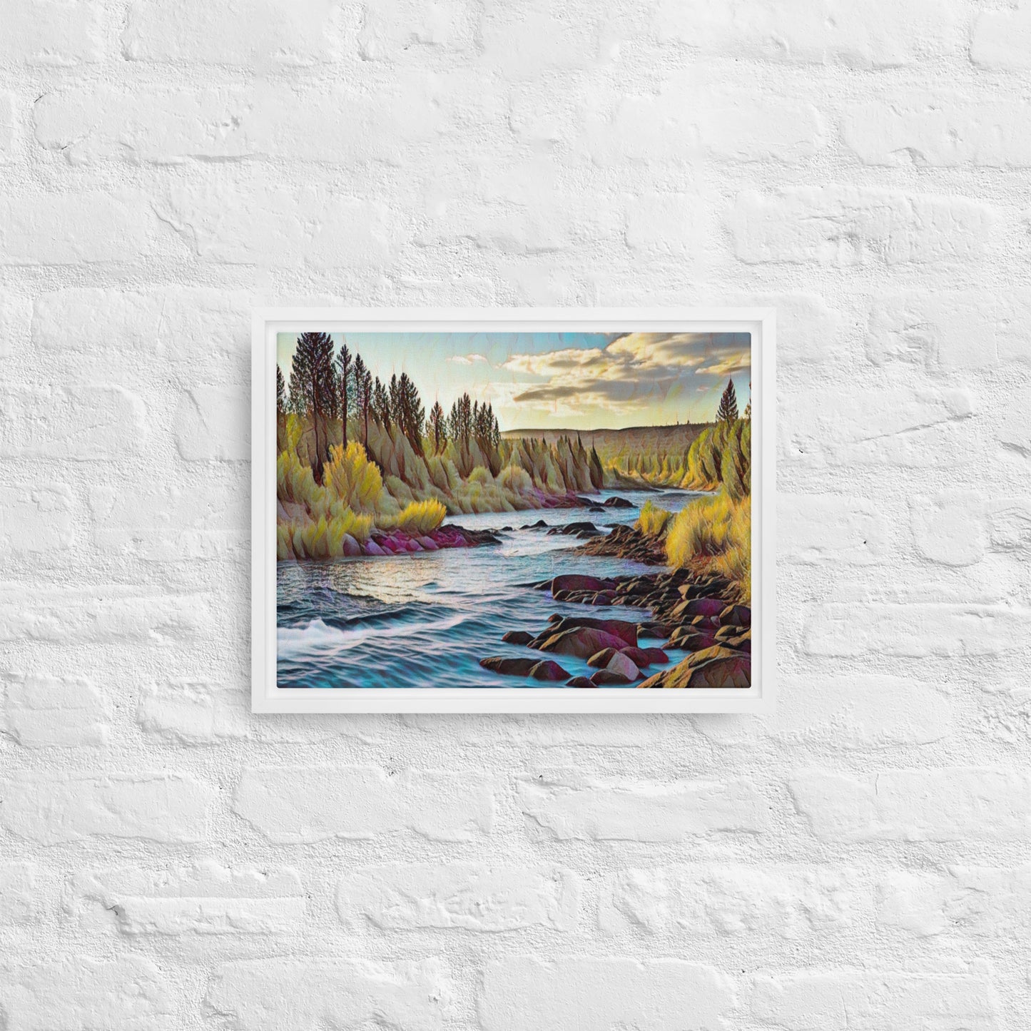 Oregon River - Digital Art - Framed canvas - FREE SHIPPING