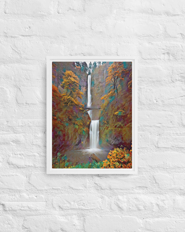 Multnomah Falls/Autumn - Digital Art - Framed canvas - FREE SHIPPING