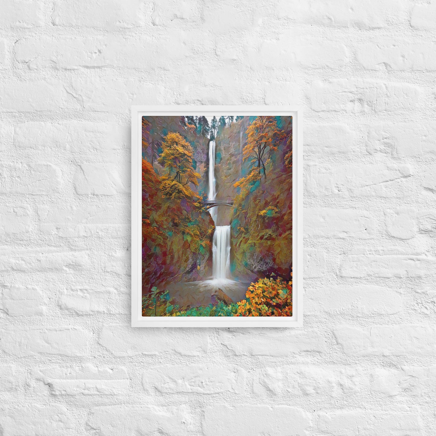 Multnomah Falls/Autumn - Digital Art - Framed canvas - FREE SHIPPING