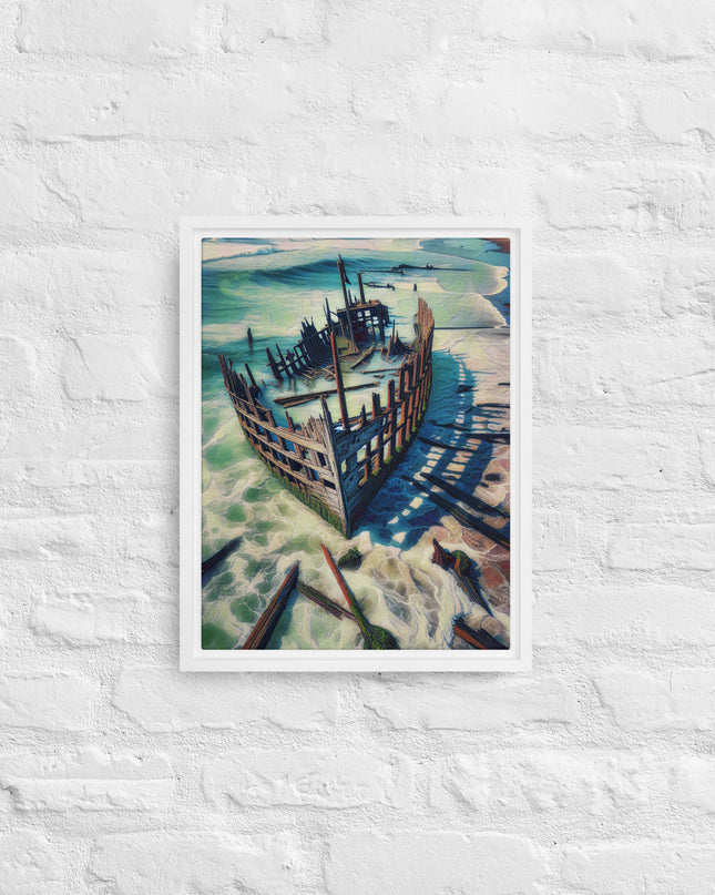 Ship Wreck on the Oregon Coast - Digital Art - Framed canvas - FREE SHIPPING