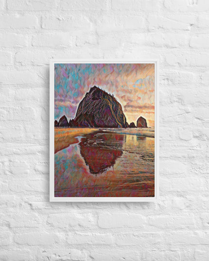 Haystack Rock - Digital Art - Framed canvas - FREE SHIPPING