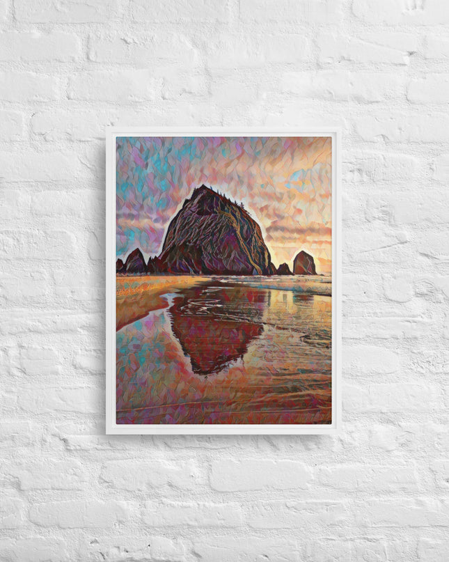 Haystack Rock - Digital Art - Framed canvas - FREE SHIPPING