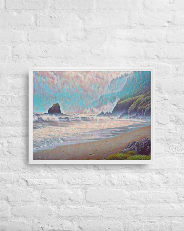 Oregon Ocean Beach - Digital Art - Framed canvas - FREE SHIPPING
