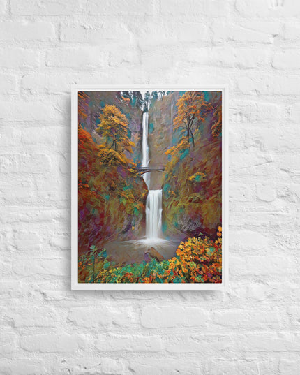 Multnomah Falls/Autumn - Digital Art - Framed canvas - FREE SHIPPING
