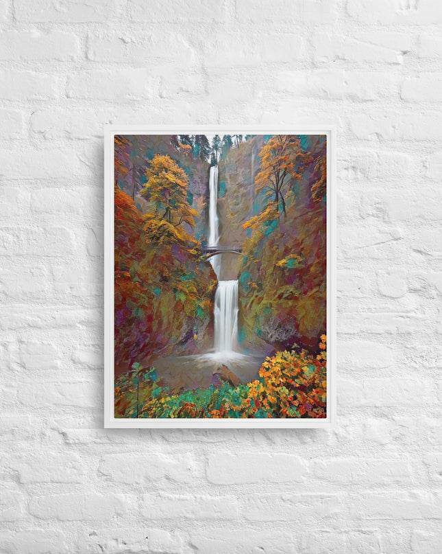 Multnomah Falls/Autumn - Digital Art - Framed canvas - FREE SHIPPING