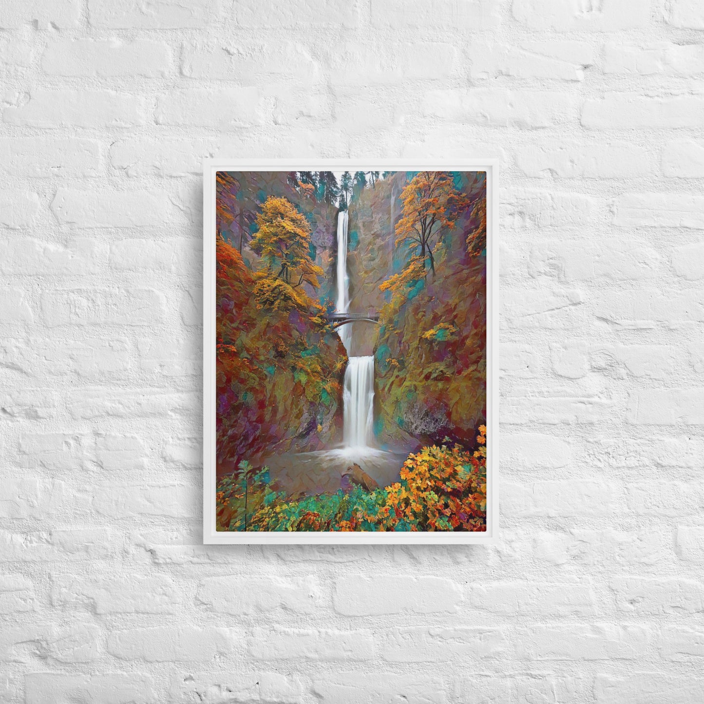 Multnomah Falls/Autumn - Digital Art - Framed canvas - FREE SHIPPING