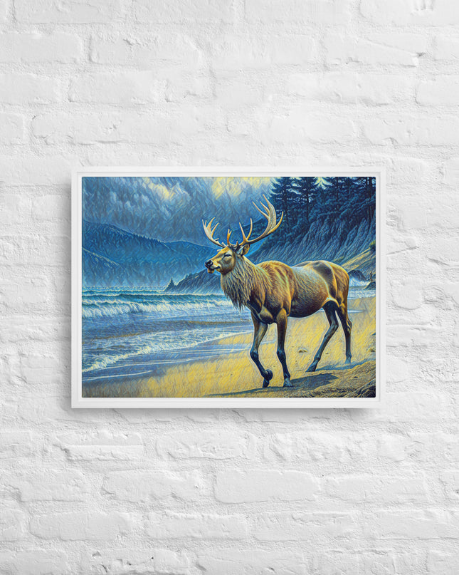 Elk on the Beach - Framed canvas - FREE SHIPPING