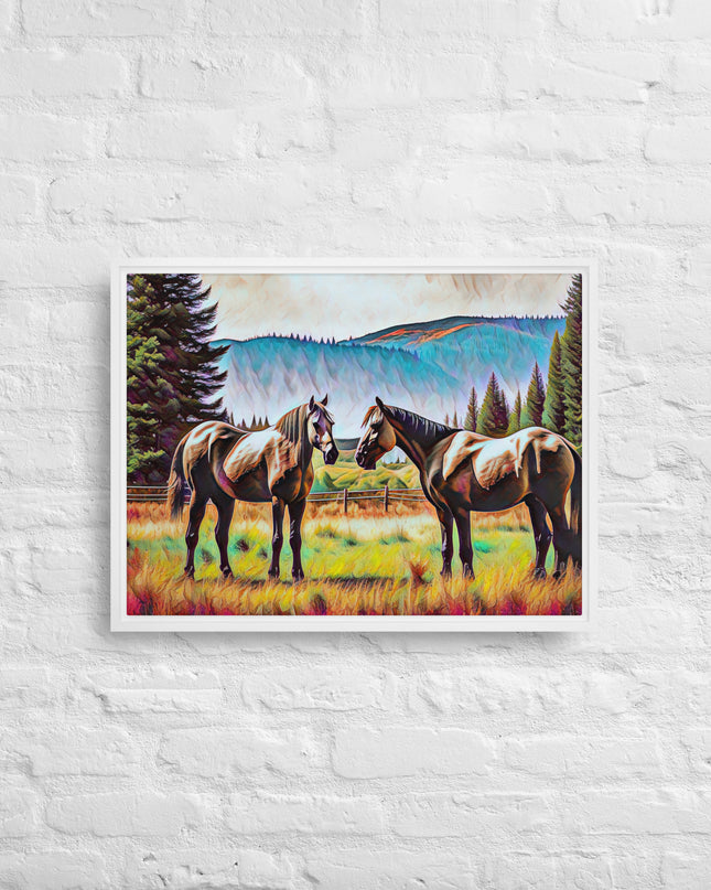 Central Oregon Horses - Digital Art - Framed canvas - FREE SHIPPING