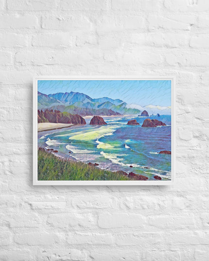 Ecola State Park - Digital Art - Framed canvas - FREE SHIPPING